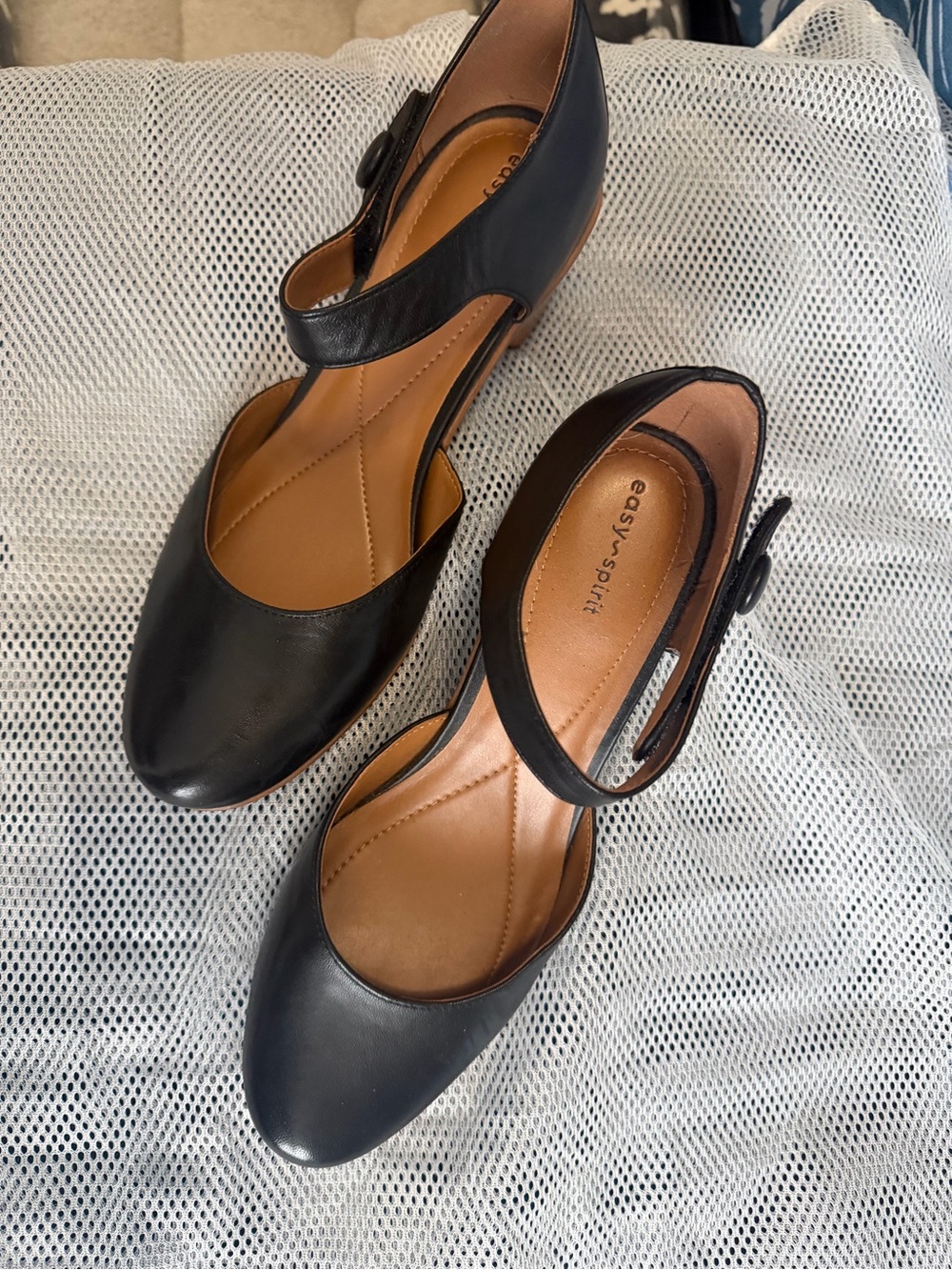Easy Spirit Black Mary Jane Heels with Velcro Ankle Strap
